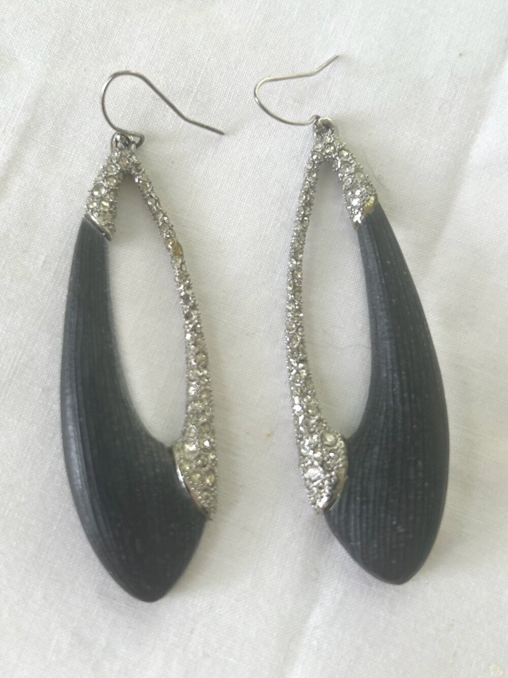 Alexis Bittar Solanales Earrings Black Lucite Drop Molton Rhodium Base Teardrop